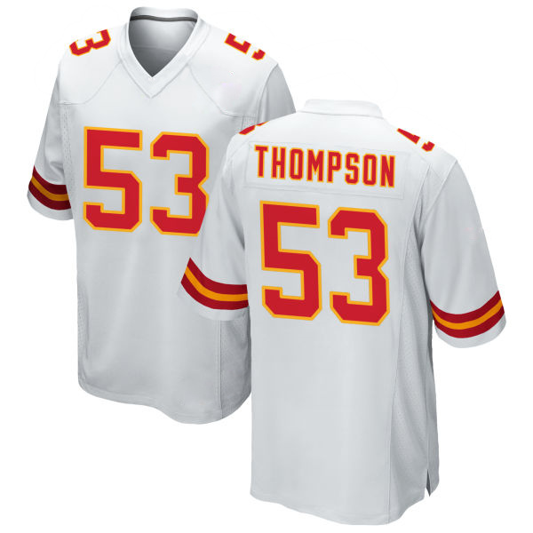 BJ Thompson Stitched Chiefs Number 53 White Game Football Jersey