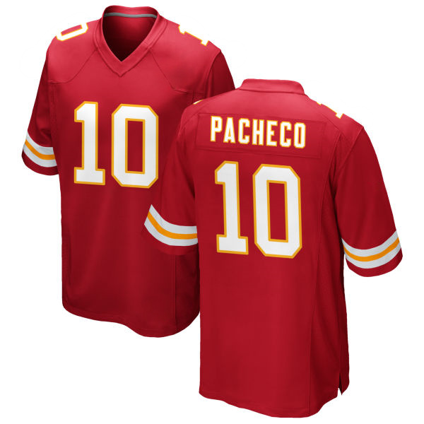 Isiah Pacheco Chiefs Number 10 Red Stitched Game Football Jersey