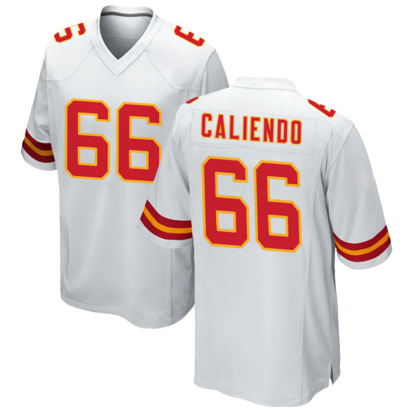 Stitched Mike Caliendo Chiefs Number 66 White Game Football Jersey