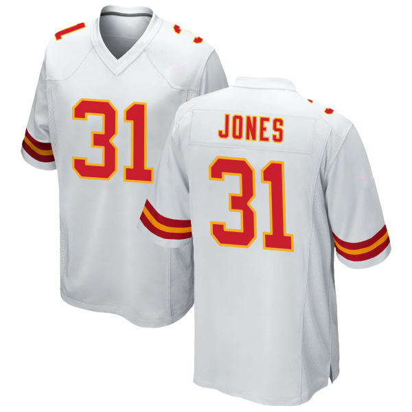 Nic Jones Chiefs Number 31 Stitched White Game Football Jersey
