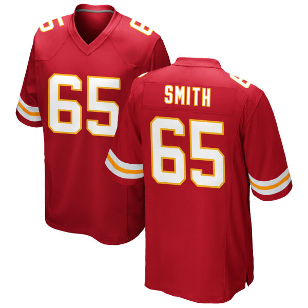 Trey Smith Stitched Chiefs Number 65 Red Game Football Jersey